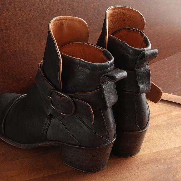 P. Monjo Boots Womens SZ EU 36 US 6 BLK Lexi Ankle Leather Pull On Moto Casual - Picture 6 of 13